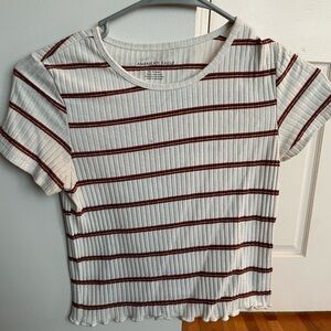 American Eagle Outfitters Ribbed White and Red Striped Tee